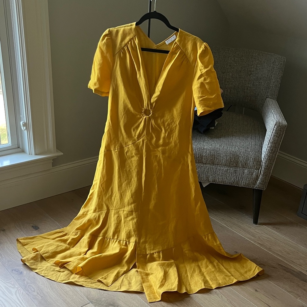 Sandro Vibrant Yellow Linen Size 42 Parisian Dress